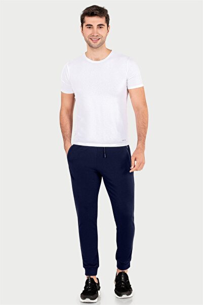 OBJE Men's Navy Blue Two-Thread Slimfit Zippered Bottom