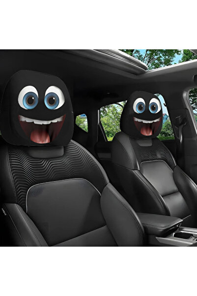 Choice غطاء مسند رأس السيارة من ستايل 8، قطعتان، بتصميم كرتوني مضحك بعيون مائ...