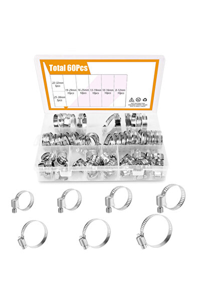Choice 60pcs 8-38mm Adjustable Stainless Steel Screw Band Hose Clamps Car Fue...