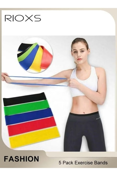 RIOXS 5 Pcs Resistance Band Set with Drawstring Pouch 5 Levels Latex Gym Stre...