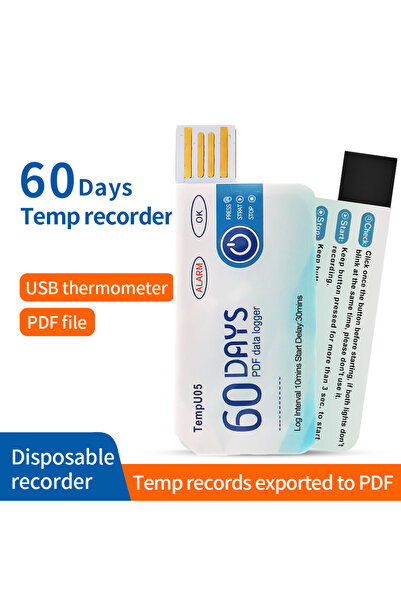 Choice1 مسجل بيانات درجة الحرارة USB للاستخدام مرة واحدة، 60/90 يومًا، تقرير PDF