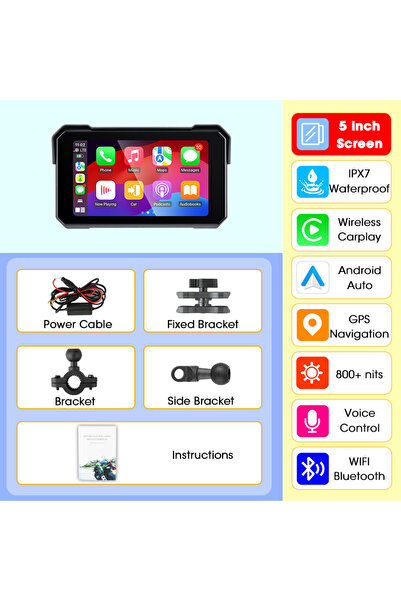 Choice3 شاشة عرض CarPlay للدراجات النارية مقاس 5 أو 7 بوصات مع نظام مراقبة ضغ...