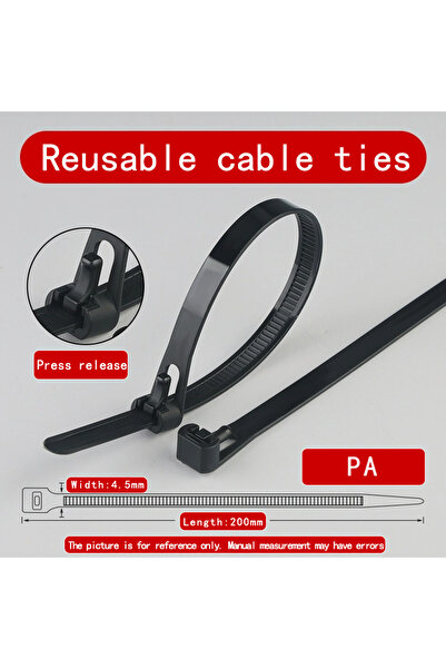 Choice7 أسود - 50 قطعة / 100 قطعة، 5*200 ربطة كابل بلاستيكية قابلة لإعادة الا...