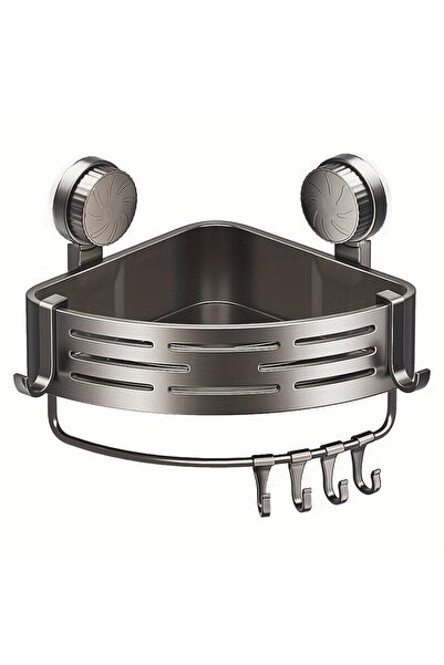 Choice رف حمام رمادي موفر للمساحة مزود بأكواب شفط - لا حاجة للحفر، رف مثلث قو...