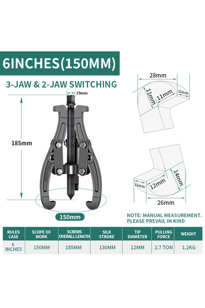 Choice ساحبة تروس 6 بوصة، 3/4/6 بوصة، أداة إزالة بكرات قابلة للعكس بثلاثة فكو...