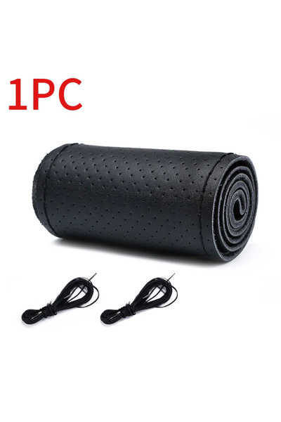 Choice غطاء عجلة قيادة من الجلد الطبيعي الأسود للسيارة، غطاء حماية لعجلة القي...