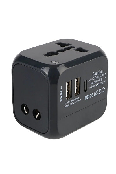 Choice black Universal All-in-One Travel Adapter US EU UK AU Plug with 3 Port...
