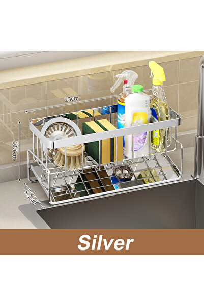 Choice رف تخزين فضي اللون لحوض الحمام، رف معدني لتصريف المياه مع حاوية لأدوات...