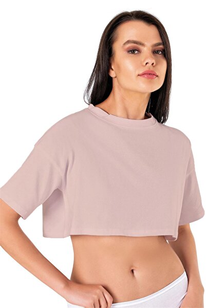 OBJE Women's Powder Half Sleeve Basic Crop