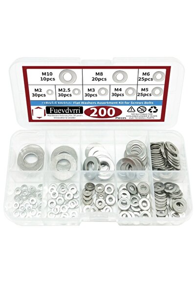 Choice 200pcs Kit 910/200pcs Flat Washers Assortment Kit (M2 M2.5 M3 M4 M5 M6...