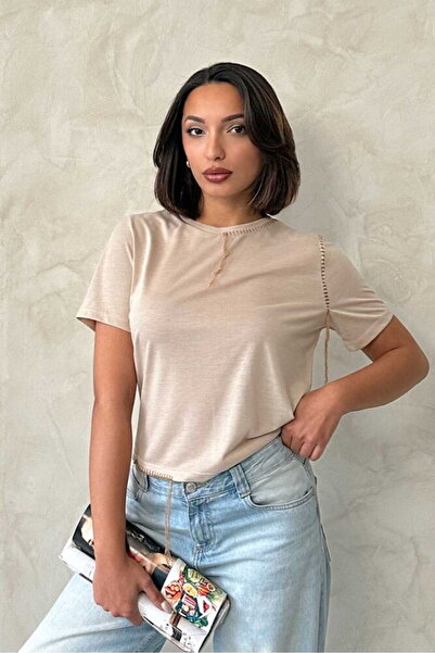 Caddebostan Moda Women's Shepherd Stitching Detailed Crew Neck Cotton Oversiz...