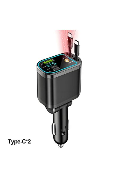 Choice شاحن سيارة 2C مع خاصية الإضاءة النجمية 5 في 1 قابل للسحب مع كابل USB-C...