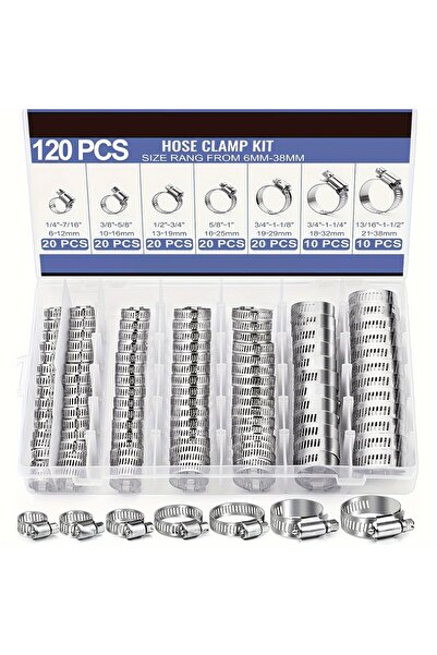Choice 120pcs 120pcs Stainless Steel Hose Clamps Assortment Kit 1/4''–1-1/2''...