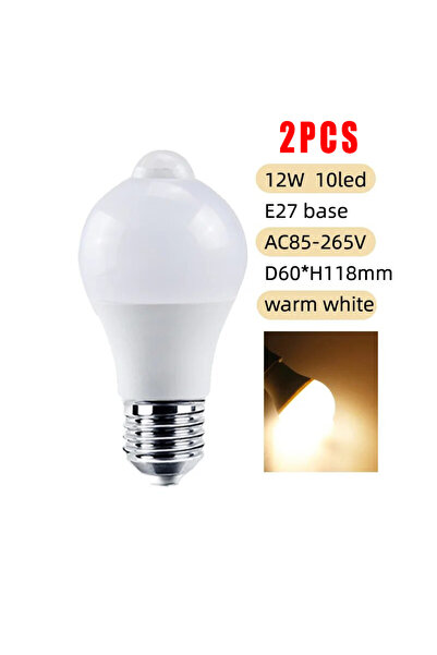Choice 2PCS Warm Microwave Radar Detection LED Light Bulb 220V E27 12W Radar ...