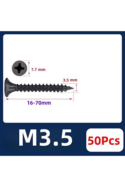 Choice7 براغي خشبية سوداء برأس مسطح متقاطع M3.5، مقاس 35 مم - 50 قطعة، مصنوعة...