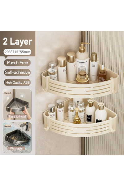 Choice رف حمام أبيض من طبقتين، يُثبت على الحائط بدون حفر، رف زاوية بلاستيكي أ...