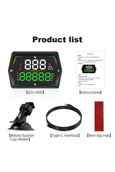 Choice شاشة عرض رأسية G21، عداد سرعة رقمي للسيارة، خط كبير، بوصلة، وقت، تحذير...