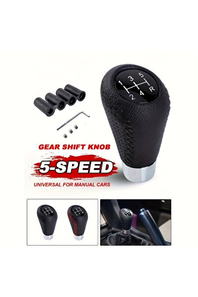 Choice مقبض ناقل حركة يدوي أسود عالمي بخمس سرعات، مصنوع من الجلد، بخياطة حمرا...