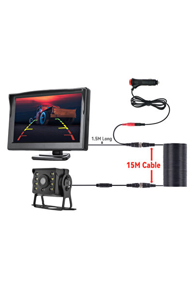 Choice 500H-CL-MBUS-15M Universal Backup Car Rear view Camera with 5 inch Mon...