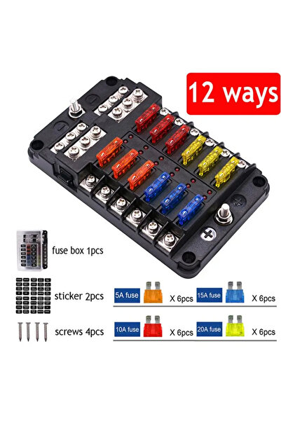 Choice صندوق فيوزات ذو 12 مخرجًا (6/12 مخرجًا) للسيارات والقوارب، بجهد 12-24 ...
