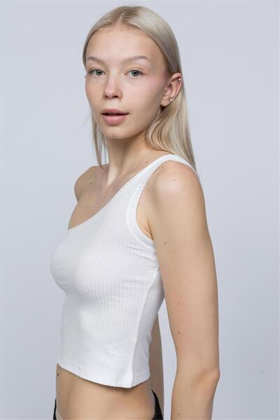 OBJE Women's White Single Sleeve Crop