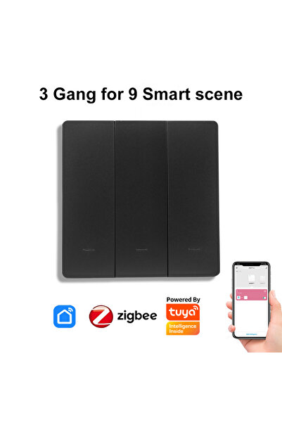 Choice 3Gang(Black) Zigbee 1/2/3/4Gang Wireless 12 Scene Switch Push Button S...