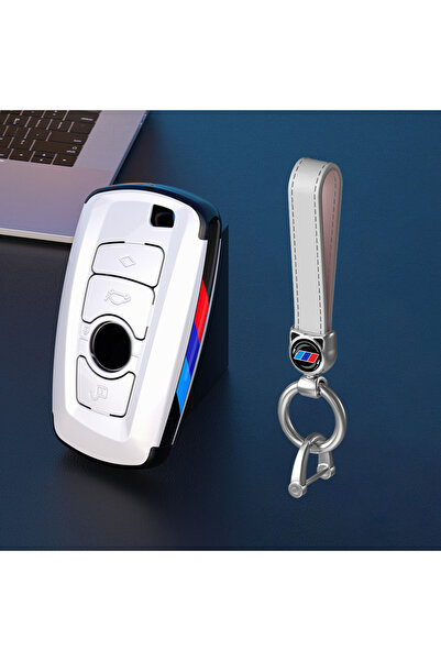 Choice5 B-white ring Carbon Fibre Car Key Cover Case Holder Shell Bag For BMW...