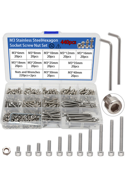 Choice 440pcs 440pcs M3 Stainless Steel Hex Socket Head Screws and Nuts Set, ...