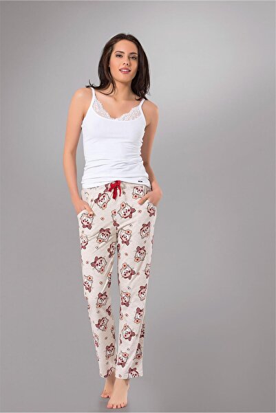 OBJE Women's Cat Face Patterned Cat Patterned Long Bottom