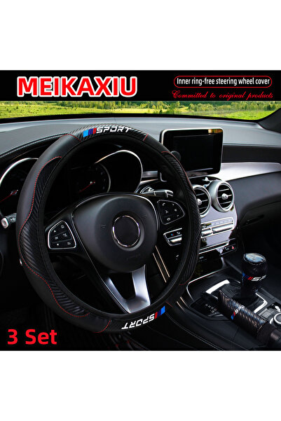 Choice غطاء عجلة قيادة سيارة رياضية من الجلد الصناعي الأسود، مكون من 3 قطع، م...