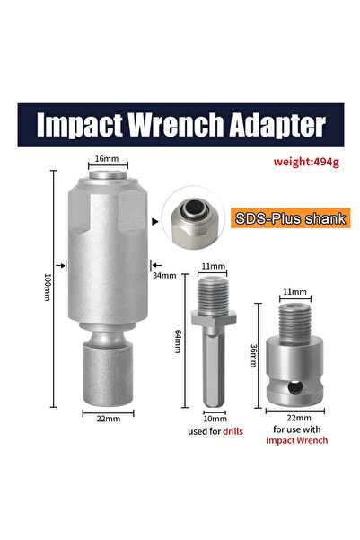 Choice1 Dual-use SDS-Plus New 1/2 Adapter for Converting Impact Wrench To Ele...