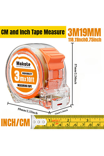 Choice3 شريط قياس TM 3M19MM 3M5M7.5M قابل للسحب، شفاف، متري وإمبراطوري، مصنوع...