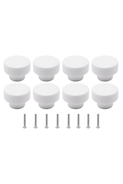 Choice ٨ قطع من مقابض الأدراج الخشبية البيضاء المستديرة، مقابض سحب ٣٥ مم مع ب...