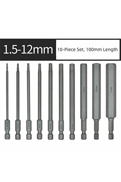 Choice1 10PCS Tool Parts S2 Steel Hex Head Allen Wrench 1.5-12mm 100mm Length...
