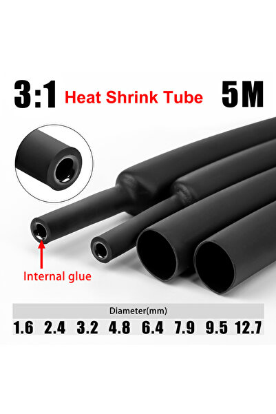 choice2 أنبوب انكماش حراري أسود بطول 5 أمتار وقطر داخلي 3.2 مم، بنسبة 3:1، مز...