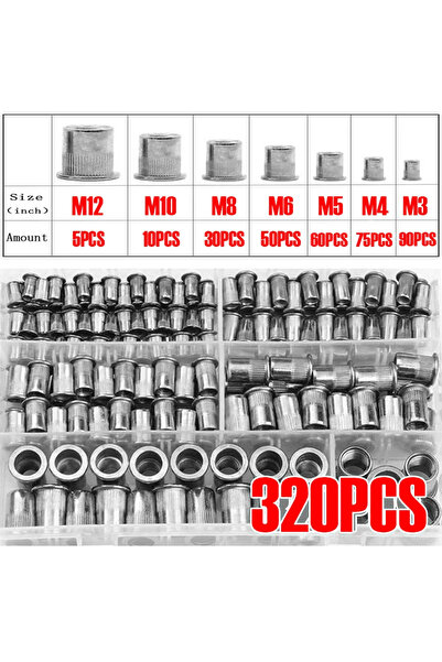 choice2 مجموعة صواميل برشام ألومنيوم مكونة من 320 قطعة، صواميل ذات رأس مسطح، ...