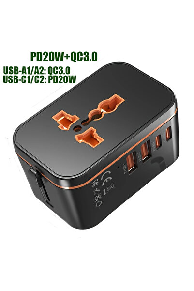 Choice 100-240V 1 2PD 2QC Black 5-In-1 Travel Charger,World All In One Univer...