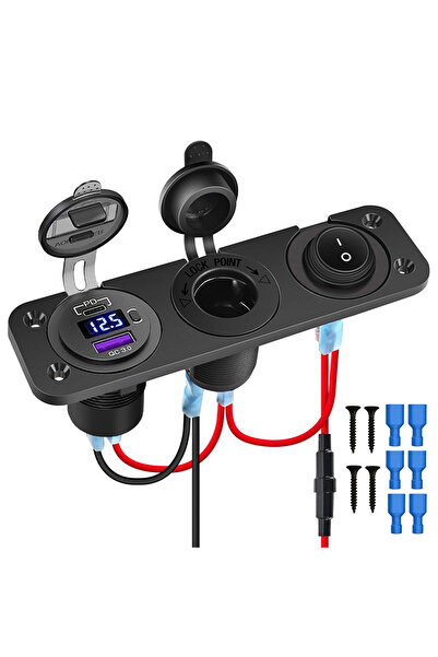 choice2 مجموعة ولاعة سجائر زرقاء، موزع 12 فولت مع مفتاح تبديل Rker، منفذ USB-...