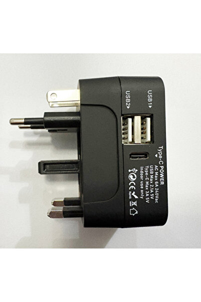 Choice 100-240V universal Dual USB And Type-C black Universal Travel Adapter ...