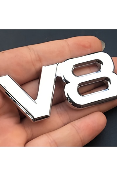 Choice1 شعار V8 فضي، ملصق معدني، شارة رفرف، شعار سباق V8 للسيارات والدراجات ا...