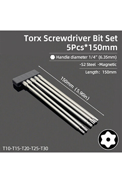 Choice6 5Pcs 150mm Magnetic Torx Screwdriver Bit 150mm T6-T40 1/4" Hex Shank ...