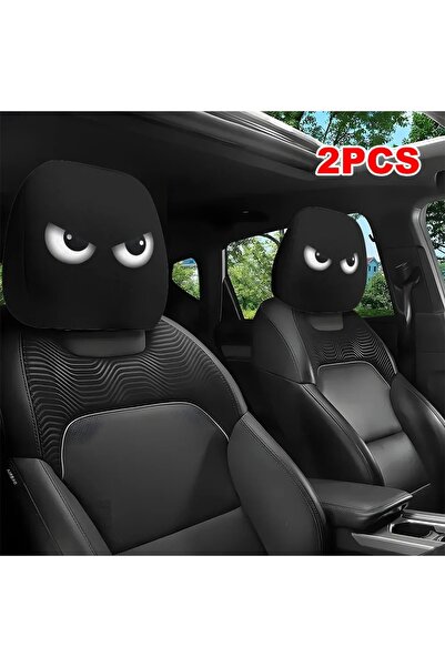 Choice غطاء مسند رأس السيارة أسود اللون، قطعتان، بطبعة كرتونية مضحكة لعيون ما...