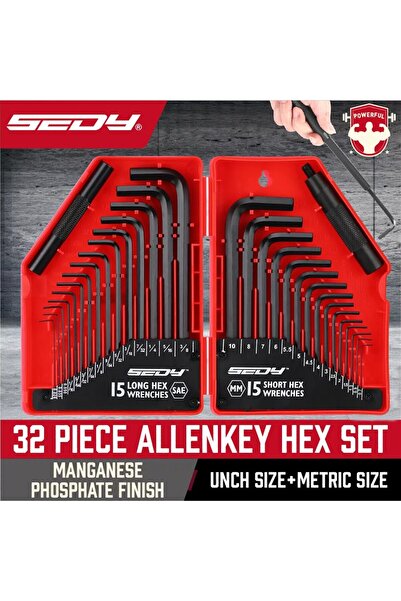 Choice مجموعة مفاتيح سداسية من SEDY مكونة من 32 قطعة، مفاتيح ألين مترية و SAE...