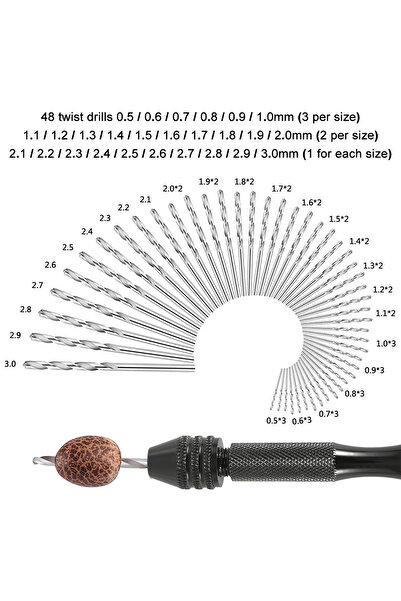 Choice 49pcs 0.2-3.4mm Hand Drill Set Mini Aluminum Hand Drill Bit Jewelry Cr...
