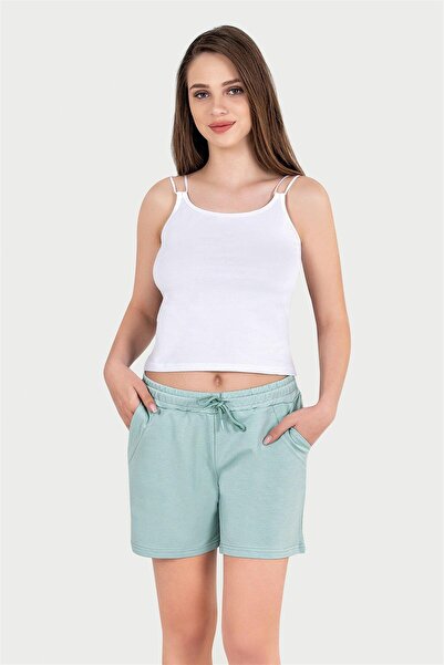 OBJE Women's Aqua Green Two-Thread Mini Shorts