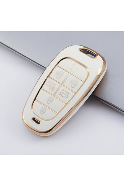 Choice1 غطاء حماية لجهاز التحكم عن بعد بسبعة أزرار وحواف ذهبية بيضاء من مادة ...