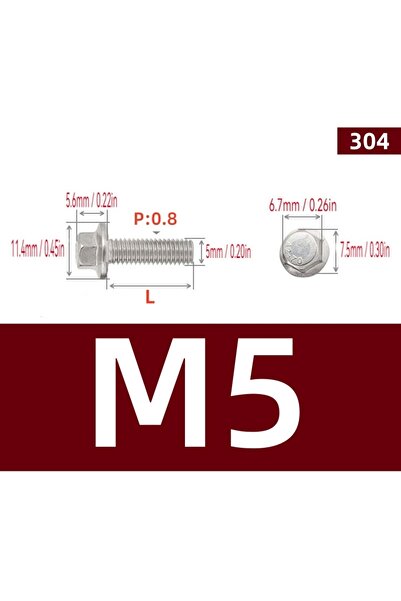 Choice4 x12mm DIN6921-M5-10Pcs 5-10Pcs 304 Stainless Steel Hex Flange Bolts M...