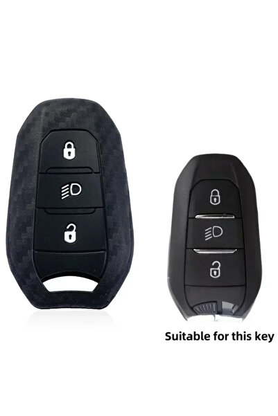 Choice1 Type A Silicone Carbon Fiber Print Car Key Case Cover For Peugeot 208...