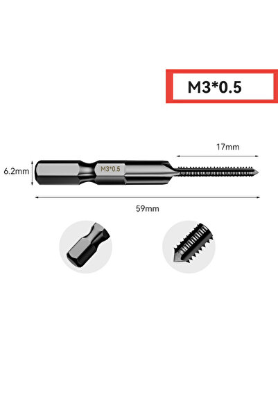 Choice5 3mm 1PCS HSS 6542 Tap Drill Bit Hex Shank Thread Metric Tap 2.5-12mm ...