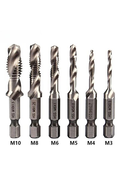 Choice1 6Pcs Silver 1/6Pcs Tap Drill Bit Set Hex Shank Titanium Plated HSS Sc...